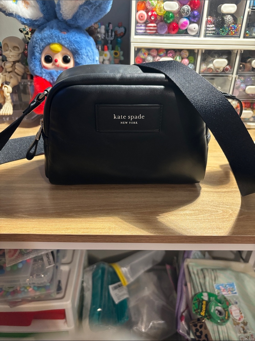 kate spade Black Leather Belt Bag with Wide Webbing Strap